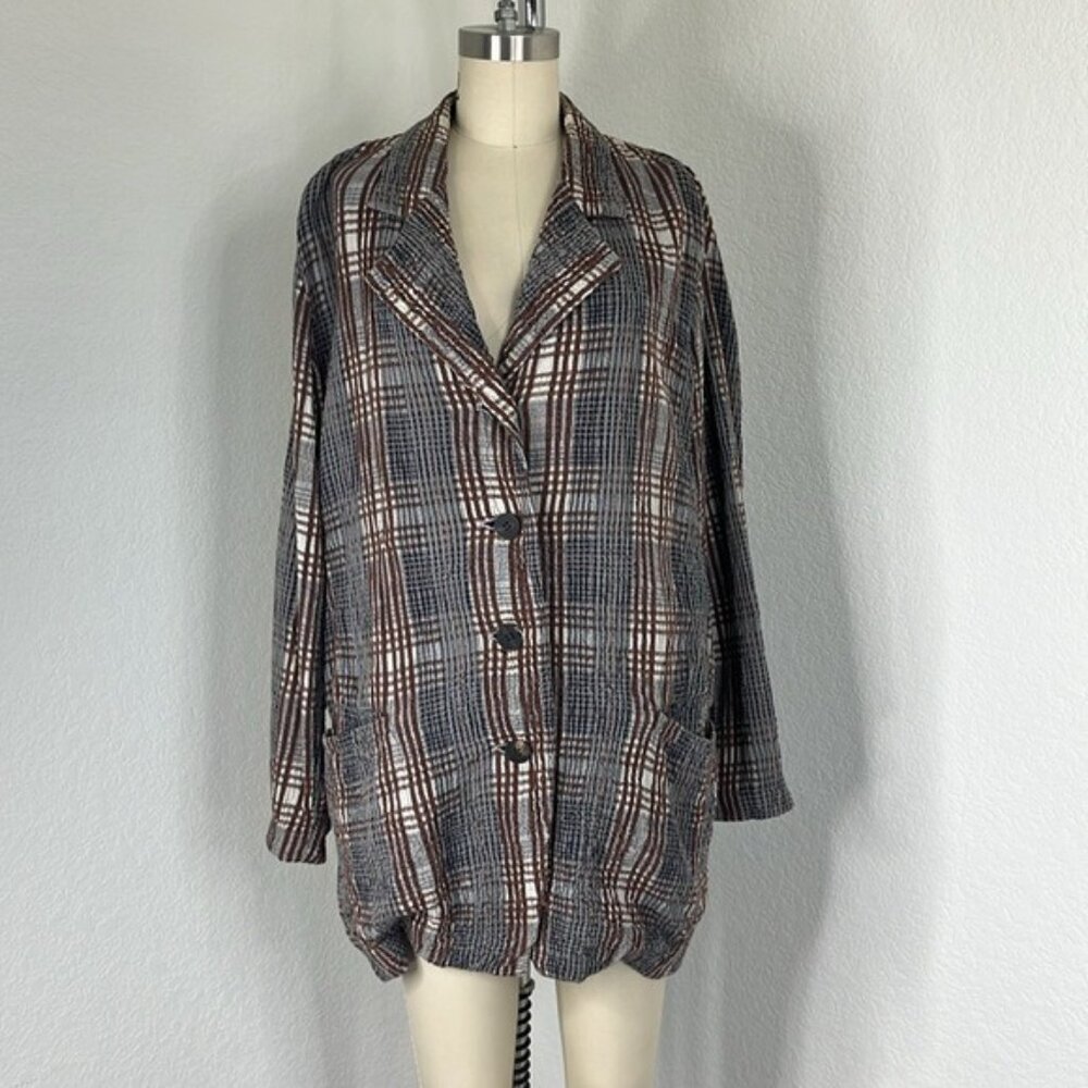 Issey Miyake Seer Sucker VTG Plaid Tunic Plantation Blazer Dress Shift